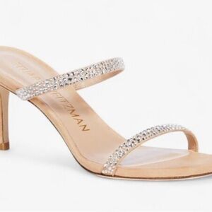 Stuart Weitzman Tan Crystal-Embellished Heels